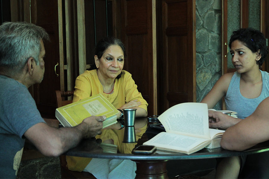 Veenapani reading Savitri by Aurobindo with her actors